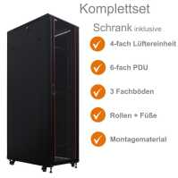 19"-Serverschrank SRK von IT-BUDGET - Komplettset - 42 HE - BxT 600x1000 mm - Sicht-/Vollblechtür - 4 Aktiv-Lüfter - montiert - schwarz