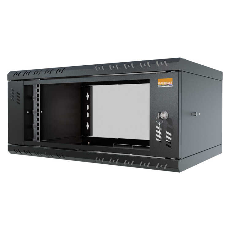 19"-Wandverteiler TAUNUS von IT-BUDGET - 4 HE - 350 mm Tiefe - Sichttür - Schloss - schwarz