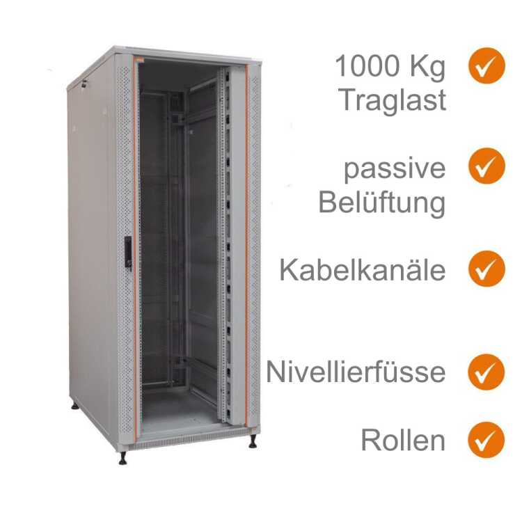 19"-Netzwerkschrank SRK von IT-BUDGET - 42 HE - BxT 800x800 mm - Sicht-/Vollblechtür - montiert - lichtgrau