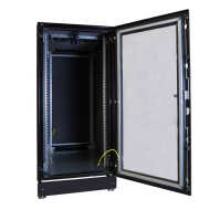 Schallgedämmter Serverschrank SCHÄFER IS-1 silenced - 43 HE - BxT 600x1200 mm - Sichttür - Vollblechtür - Sockel - 4 Silent-Ventilatoren - schwarz