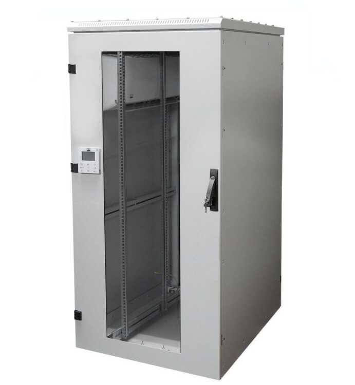 19"-Serverschrank RIE von TRITON mit REMKO Split-Kühlgerät - Kühlleistung 7000 W - Schutzgrad IP54 - 42 HE - BxT 800 x 1200 mm - Sichttür - Rücktür - lichtgrau