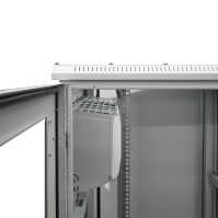 19"-Serverschrank RIE von TRITON mit REMKO Split-Kühlgerät - Kühlleistung 2600 W - Schutzgrad IP54 - 32 HE - BxT 800 x 1100 mm - Sichttür - Rücktür - lichtgrau