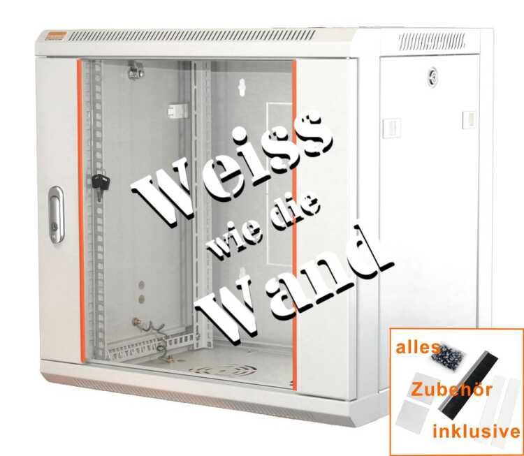 19"-Netzwerkschrank SWA von IT-BUDGET - 15 HE - BxT 570x600 mm - Sichttür - Seiten abnehmbar - Wand- + Standmontage - reinweiß