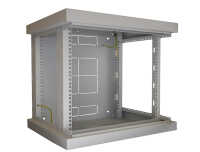 19"-Netzwerkschrank AAR - 9 HE - Tiefe 600 mm - Vollblechtür - mit Ventilator, Thermostat, Fachboden - lichtgrau