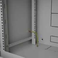 19"-Netzwerkschrank AAR - 9 HE - Tiefe 600 mm - Vollblechtür - mit Ventilator, Thermostat, Fachboden - lichtgrau