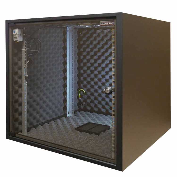 Schallgedämmter 19"-Schrank SILENCE RACK Office - 12 HE - 1 SILENT-Lüfter - BxT 600x800 mm - Glastür - schwarz