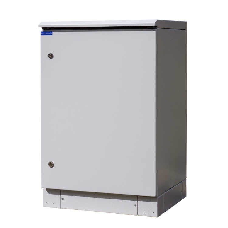 19"-Netzwerkschrank RESISTER Pro mit Regendach und Sockel - IP66 für Outdoor + Industrie - Vollblechtür - 16 HE - 600x600 mm - lichtgrau