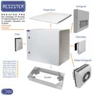 19"-Netzwerkschrank RESISTER Pro mit Regendach und Sockel - IP66 für Outdoor + Industrie - Vollblechtür - 16 HE - 600x600 mm - lichtgrau