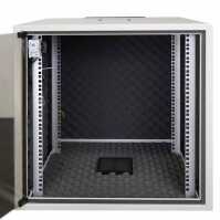 Schallgedämmter 19"-Schrank SILENCE RACK Office - 10 HE - 1 SILENT-Lüfter - BxT 600x600 mm - Glastür - lichtgrau