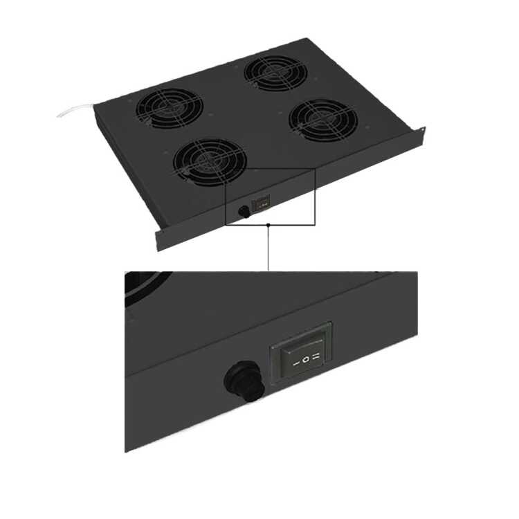 19"-Lüftereinheit - 4 Ventilatoren - 1 HE - vertikaler Luftstrom - 660 m³/h Luftdurchsatz - schwarz