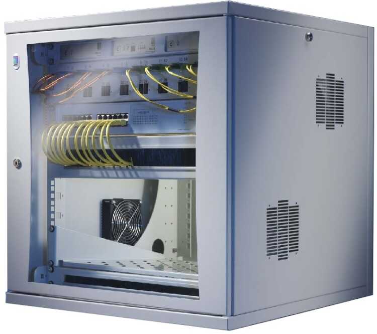 19"-Wand-/Stand-Netzwerkschrank Flatbox von RITTAL - 12 HE - 400 mm Tiefe - Sichttür - lichtgrau